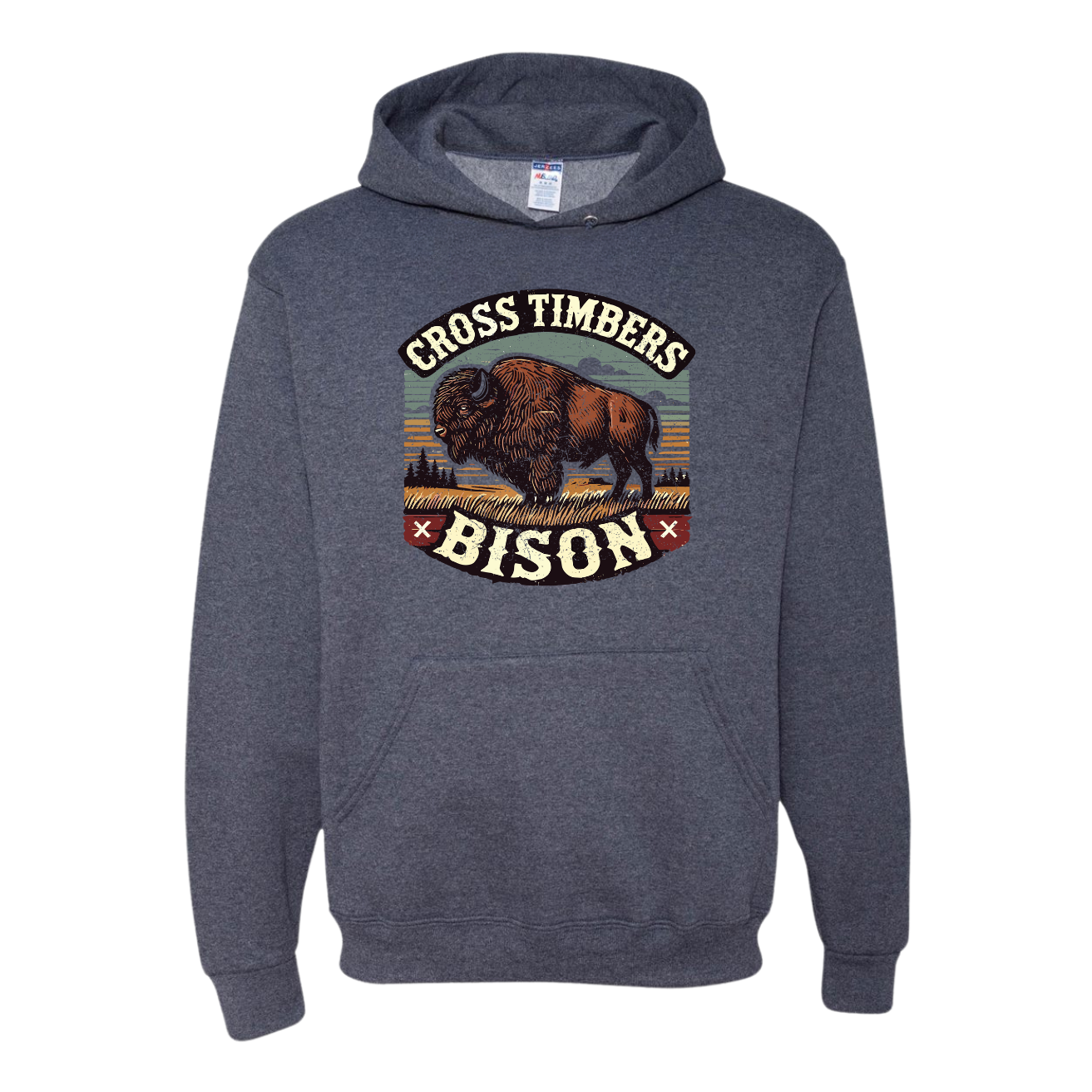 Vintage Heather Navy Distressed Bison Hooded Sweatshirt