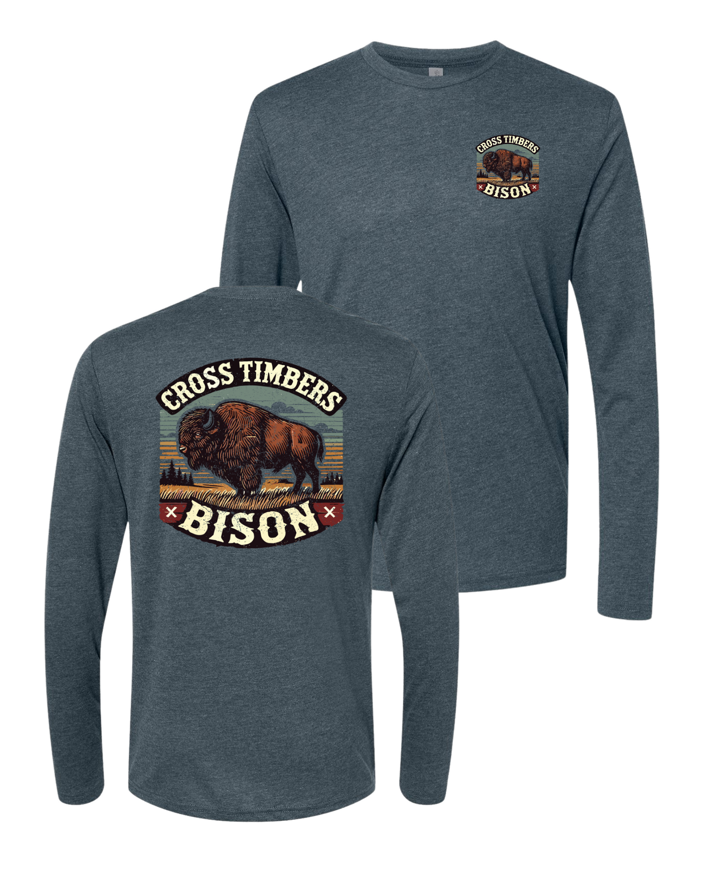 Indigo Heather Long Sleeve Shirt – Distressed Bison Sunset