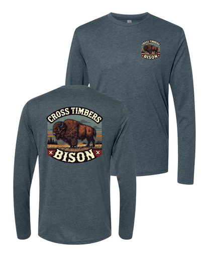 Indigo Heather Long Sleeve Shirt – Distressed Bison Sunset