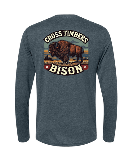 Indigo Heather Long Sleeve Shirt – Distressed Bison Sunset