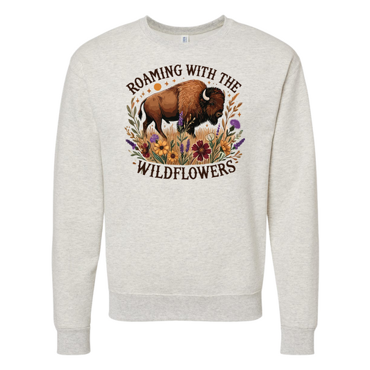 Heathered Oatmeal Crewneck Roaming with the Wild Flowers